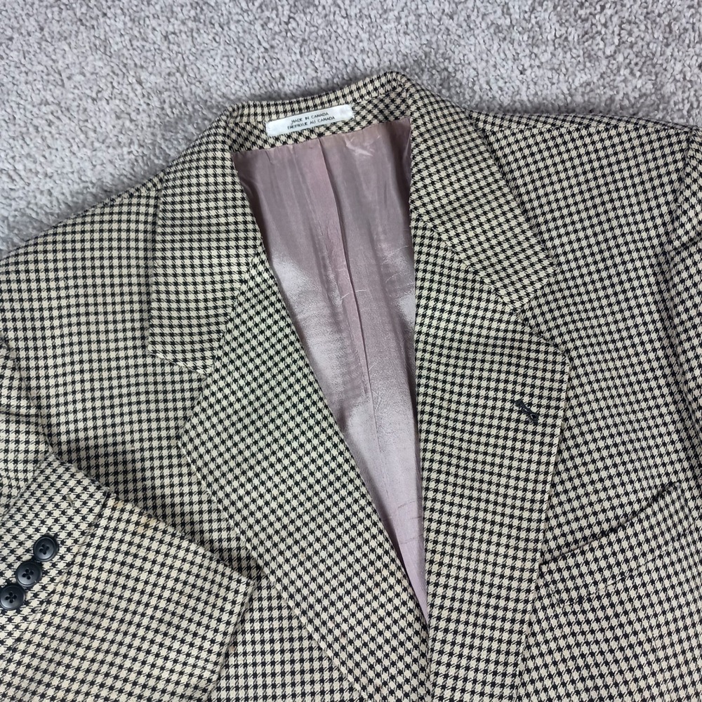 Vintage Bugatchi Uomo Michael Jordan Blazer 46R Mens Tan Houndstooth Wool Jacket